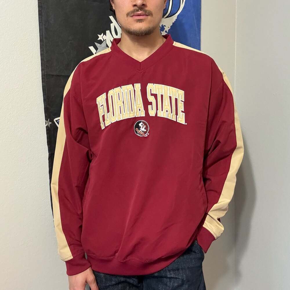Florida State Seminoles V-Neck Pullover Windbreaker Jacket Men’s L Garnet Embroi